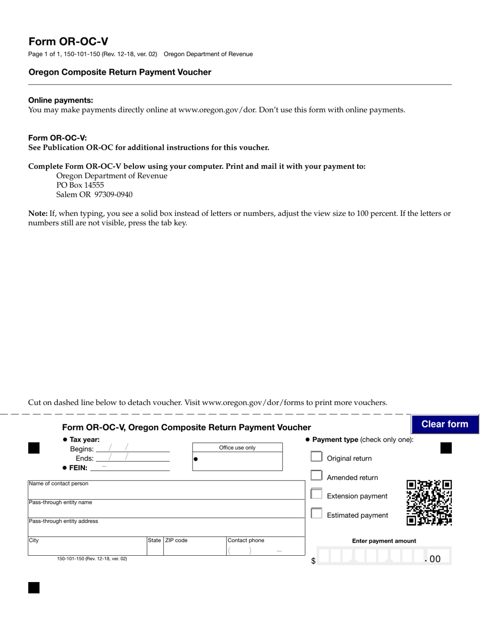 Form 150-101-150 (OR-OC-V) Oregon Composite Return Payment Voucher - Oregon, Page 1