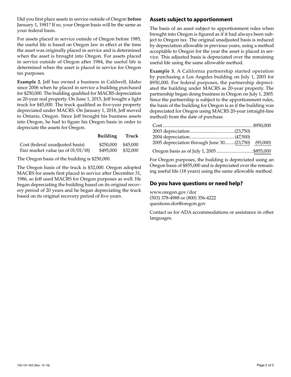 Form 150-101-025 Schedule OR-DEPR Oregon Depreciation Schedule - Oregon, Page 3
