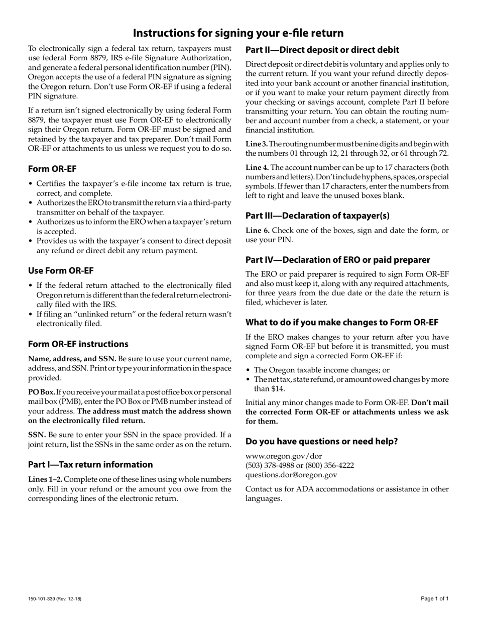 Form 150-101-339 (OR-EF) Oregon Individual Income Tax Declaration for Electronic Filing - Oregon, Page 3