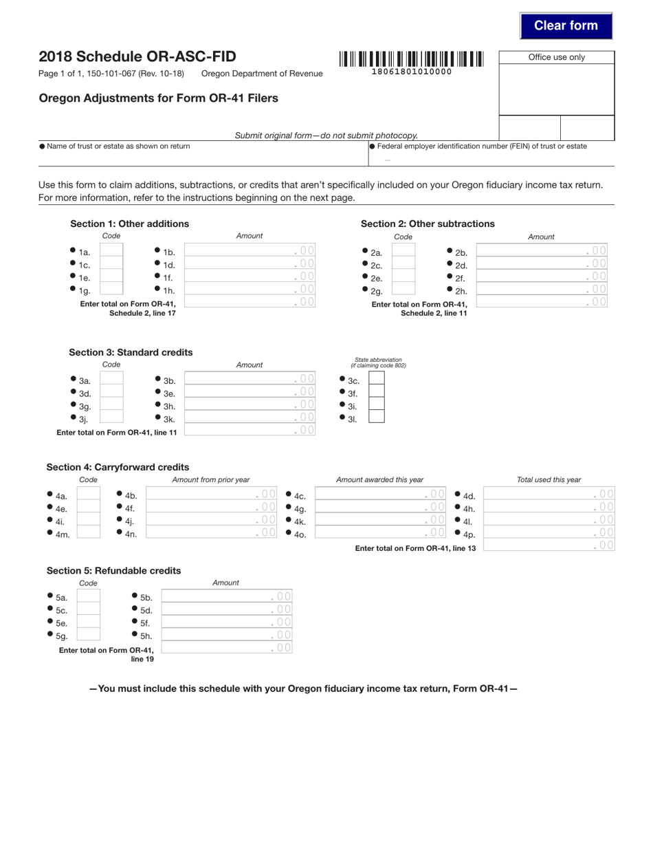 Form 150101067 Schedule ORASCFID Download Fillable PDF or Fill