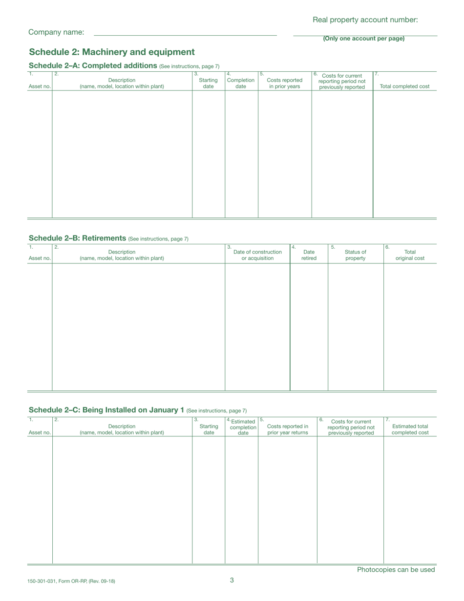 Form 150-301-031 (OR-RP) Real Property Return - Oregon, Page 3