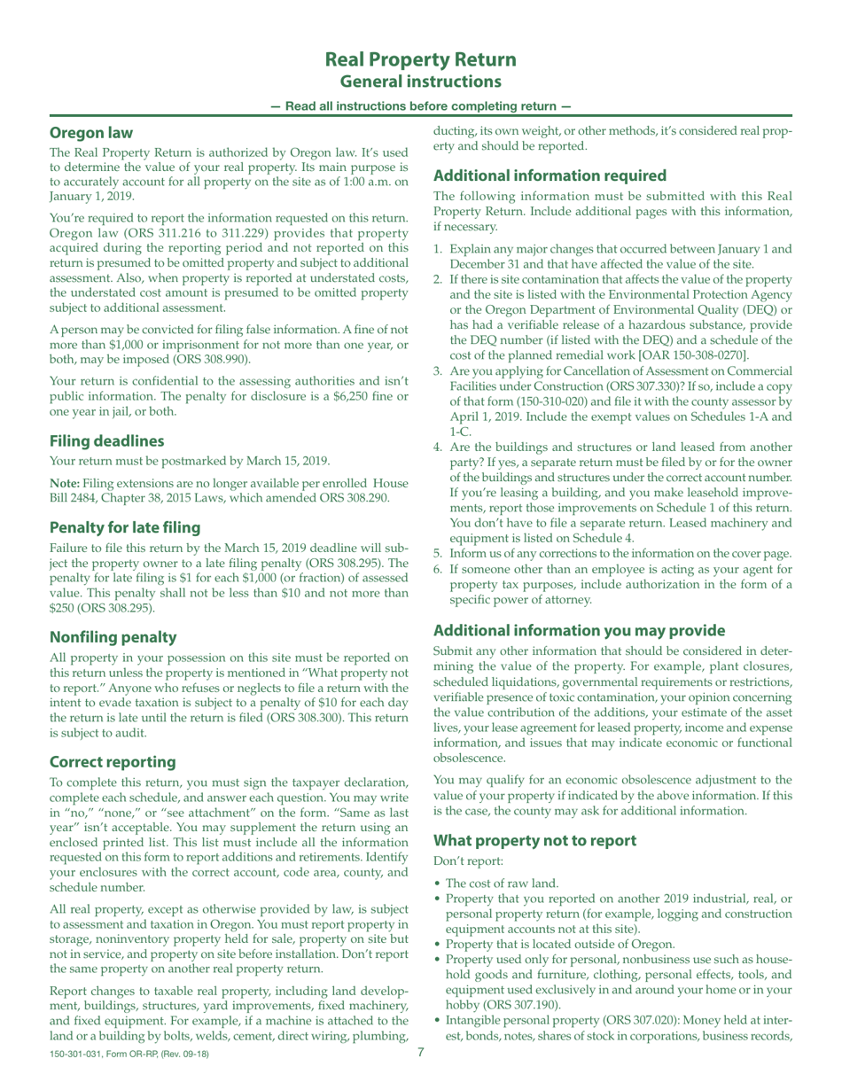 Form 150-301-031 (OR-RP) Real Property Return - Oregon, Page 7