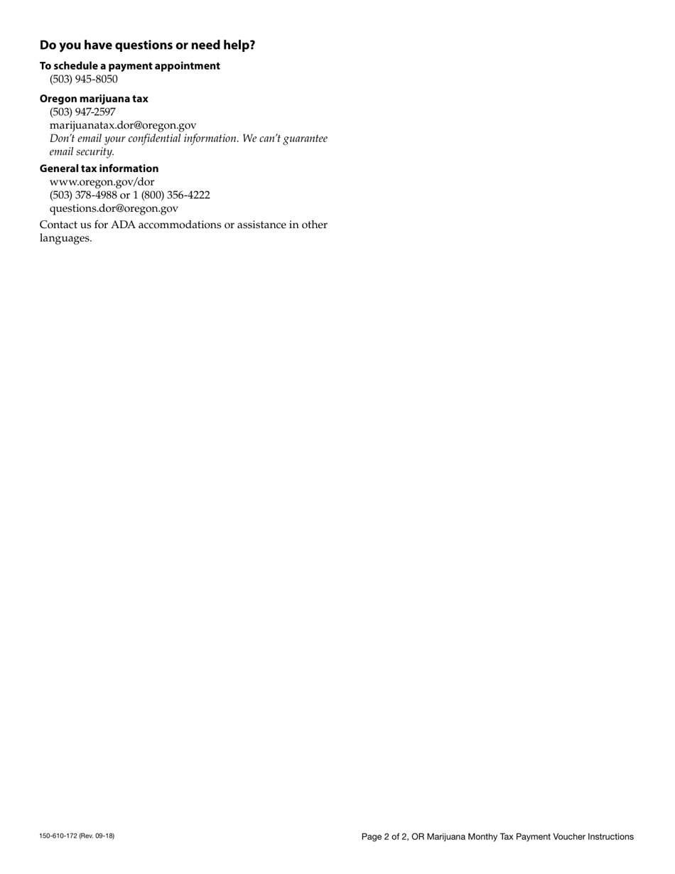 Form 150-610-172 Oregon Marijuana Tax Monthly Payment Voucher - Oregon, Page 3