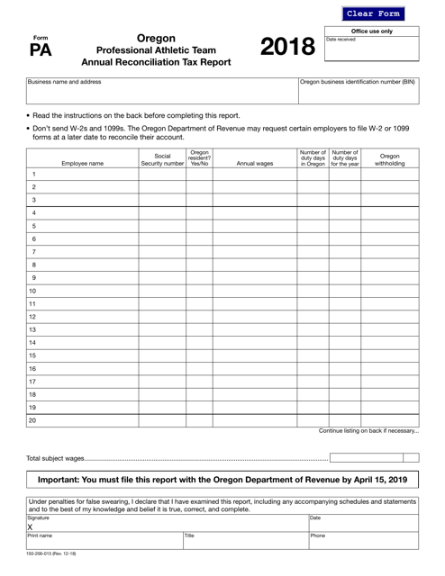 Form 150-206-015 (PA) 2018 Printable Pdf