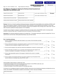 Form 150-101-198 Due Diligence Checklist for Claiming the Working Family Household and Dependent Care (Wfhdc) Credit - Oregon
