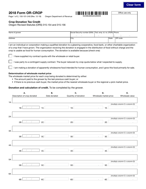 Form 150-101-240 (OR-CROP) 2018 Printable Pdf