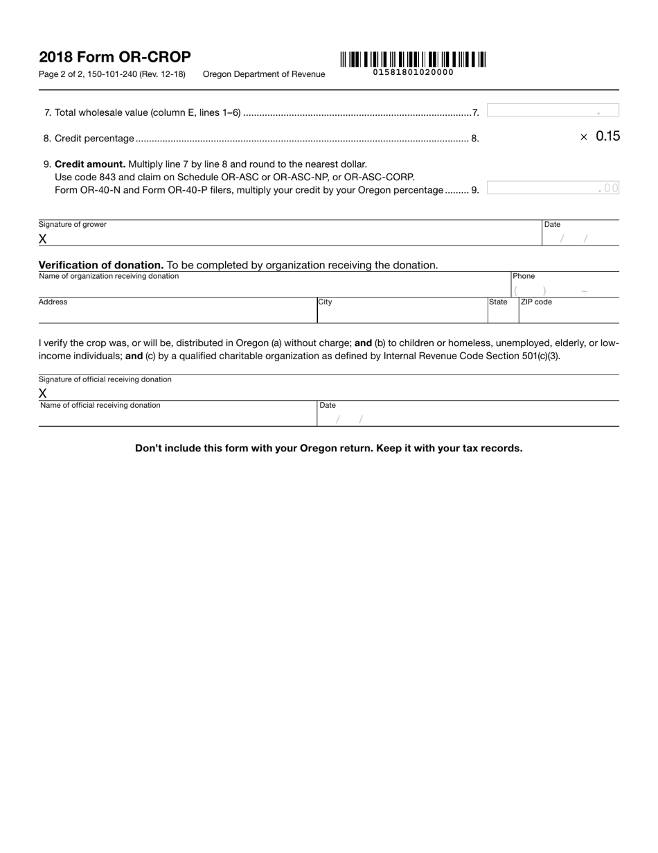 Form 150-101-240 (OR-CROP) Crop Donation Tax Credit - Oregon, Page 2