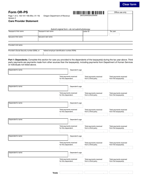 Form 150-101-190 (OR-PS)  Printable Pdf