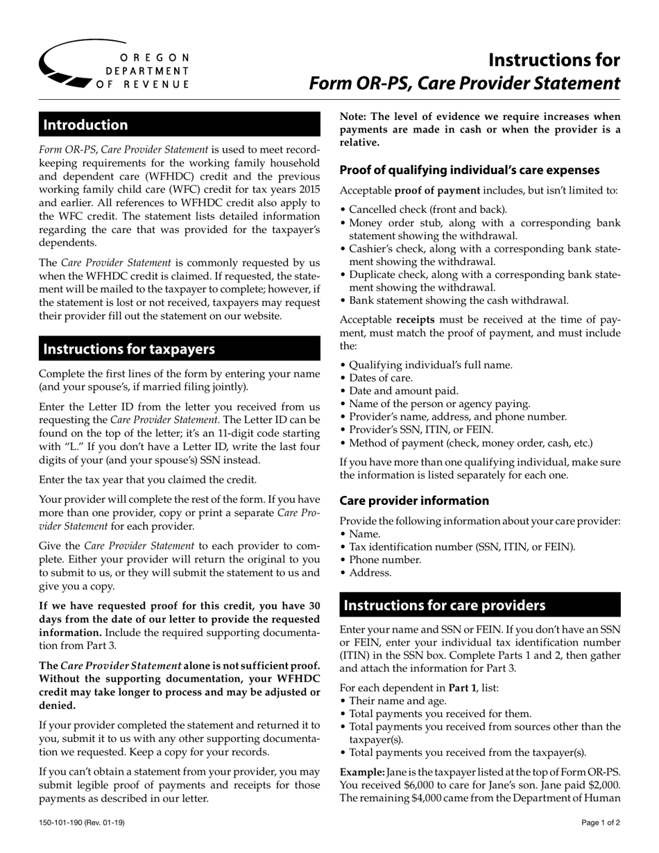 Form 150-101-190 (OR-PS) Care Provider Statement - Oregon, Page 3