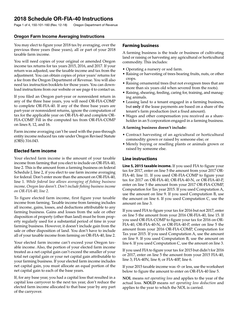 Form 150-101-160 Schedule OR-FIA-40 Oregon Farm Income Averaging - Oregon, Page 3