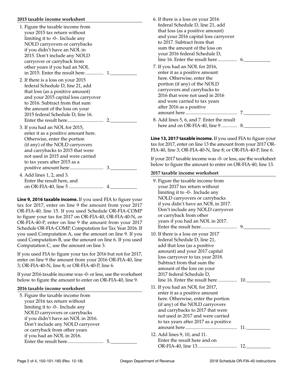 Form 150-101-160 Schedule OR-FIA-40 Oregon Farm Income Averaging - Oregon, Page 4