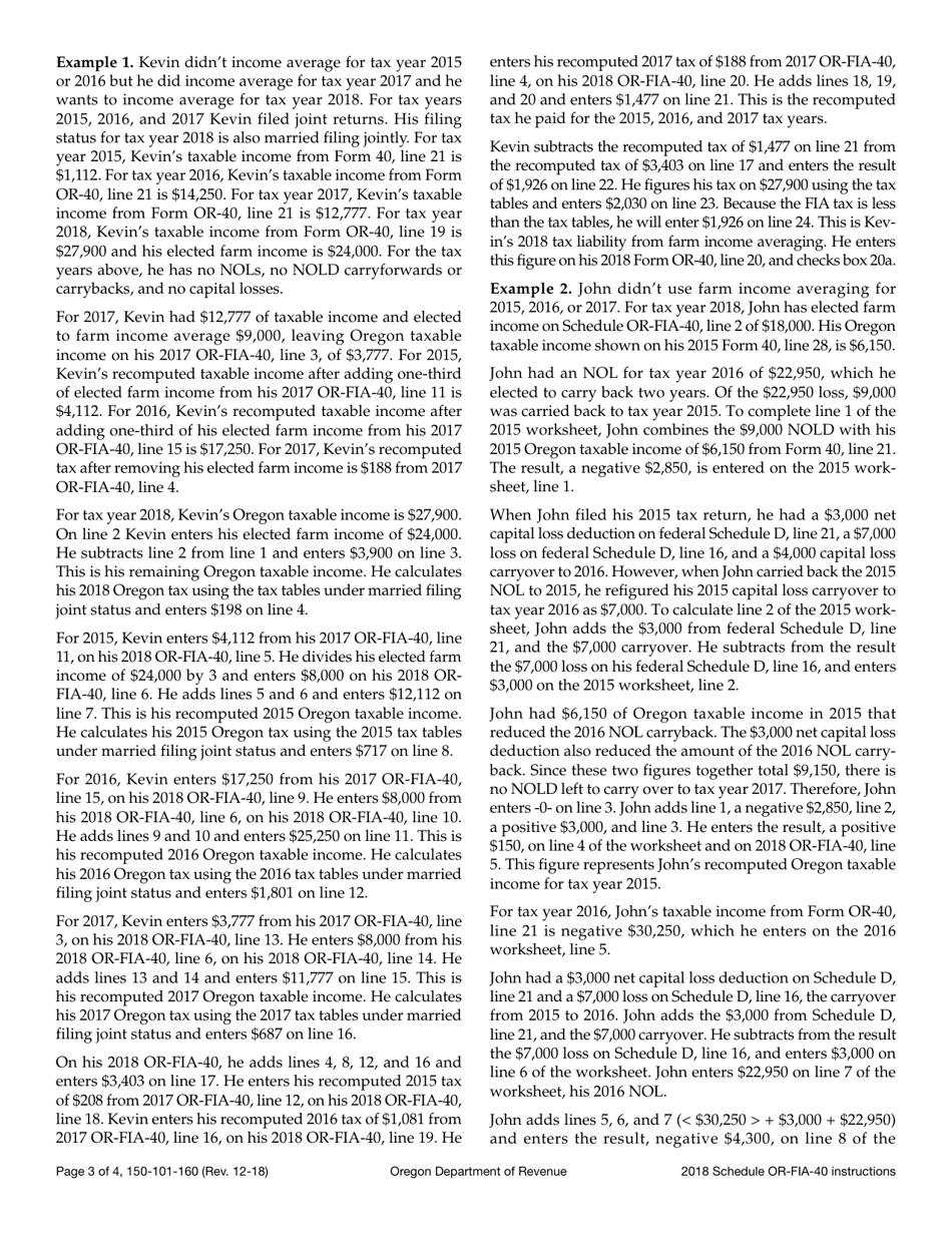 Form 150-101-160 Schedule OR-FIA-40 Oregon Farm Income Averaging - Oregon, Page 5