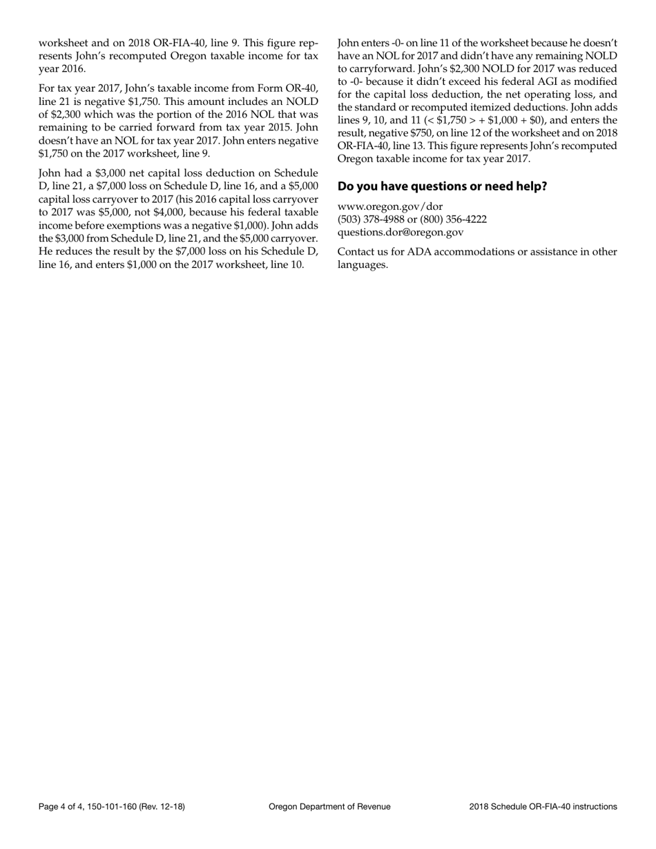 Form 150-101-160 Schedule OR-FIA-40 Oregon Farm Income Averaging - Oregon, Page 6