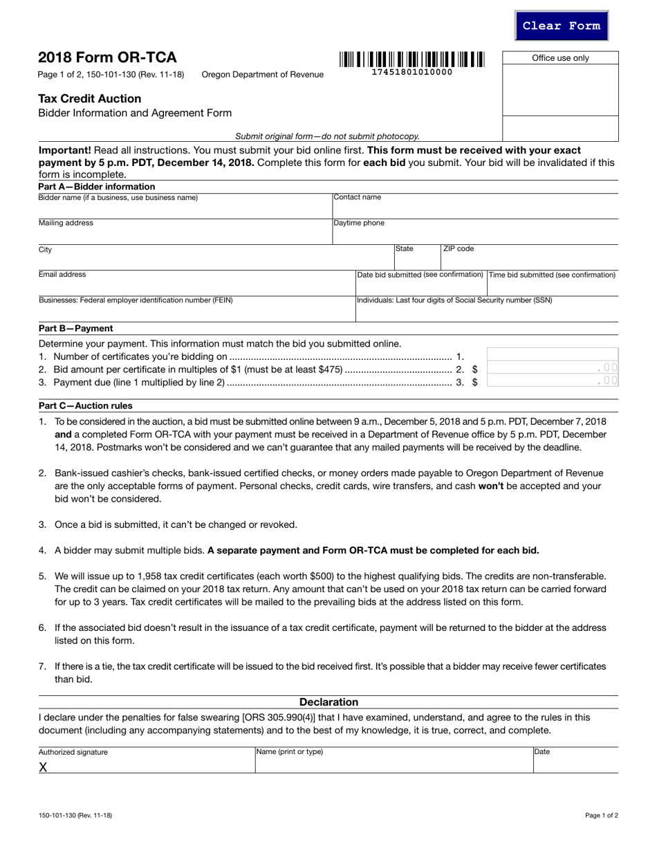 Form 150-101-130 (OR-TCA) - 2018 - Fill Out, Sign Online and Download ...