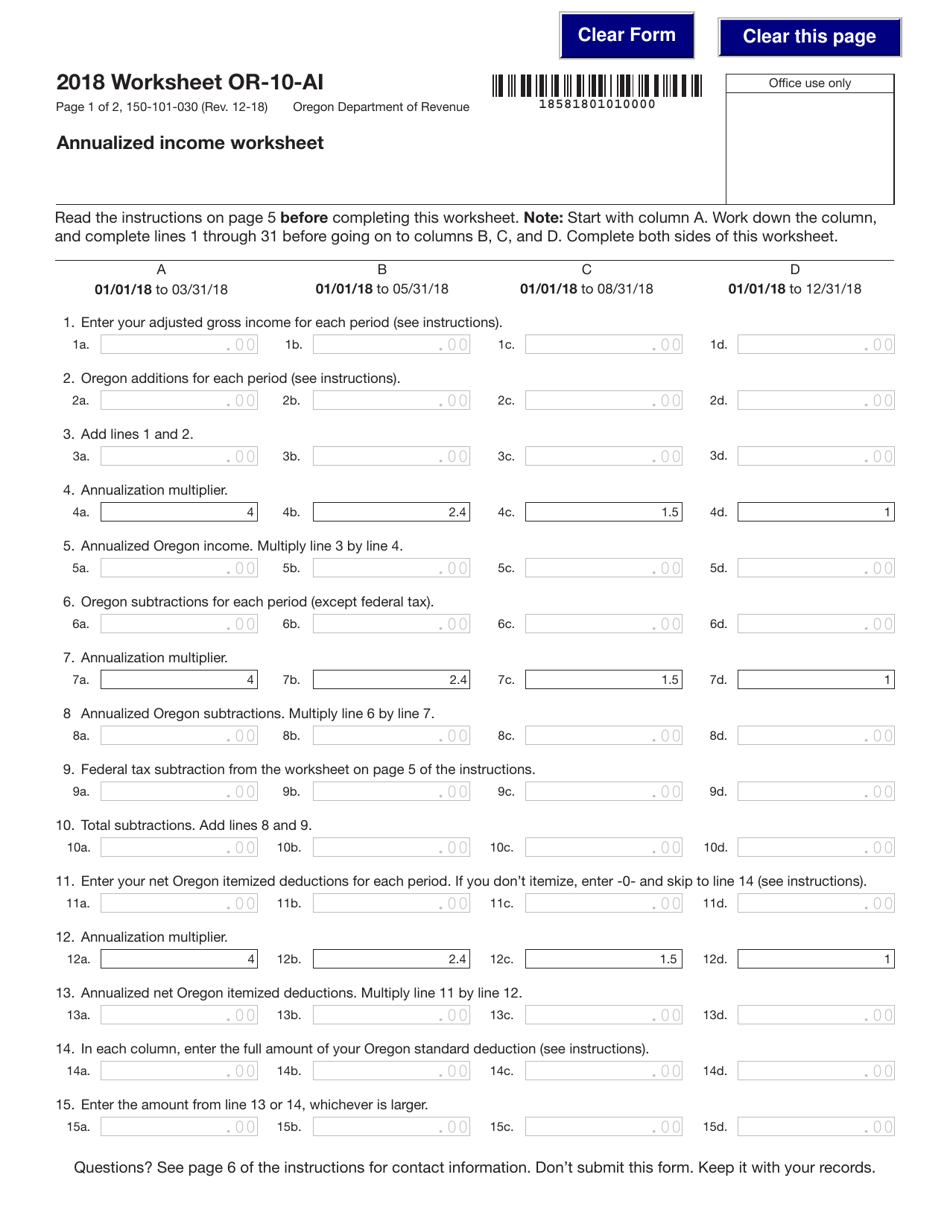 Form 15010103 (OR10) Download Fillable PDF or Fill Online