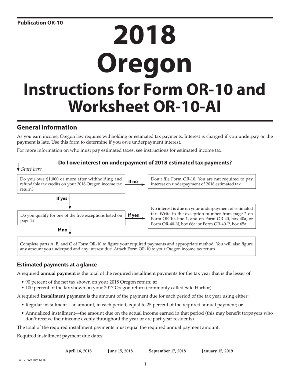 Form 150-101-03 (OR-10) Underpayment of Oregon Estimated Tax - Oregon, Page 4