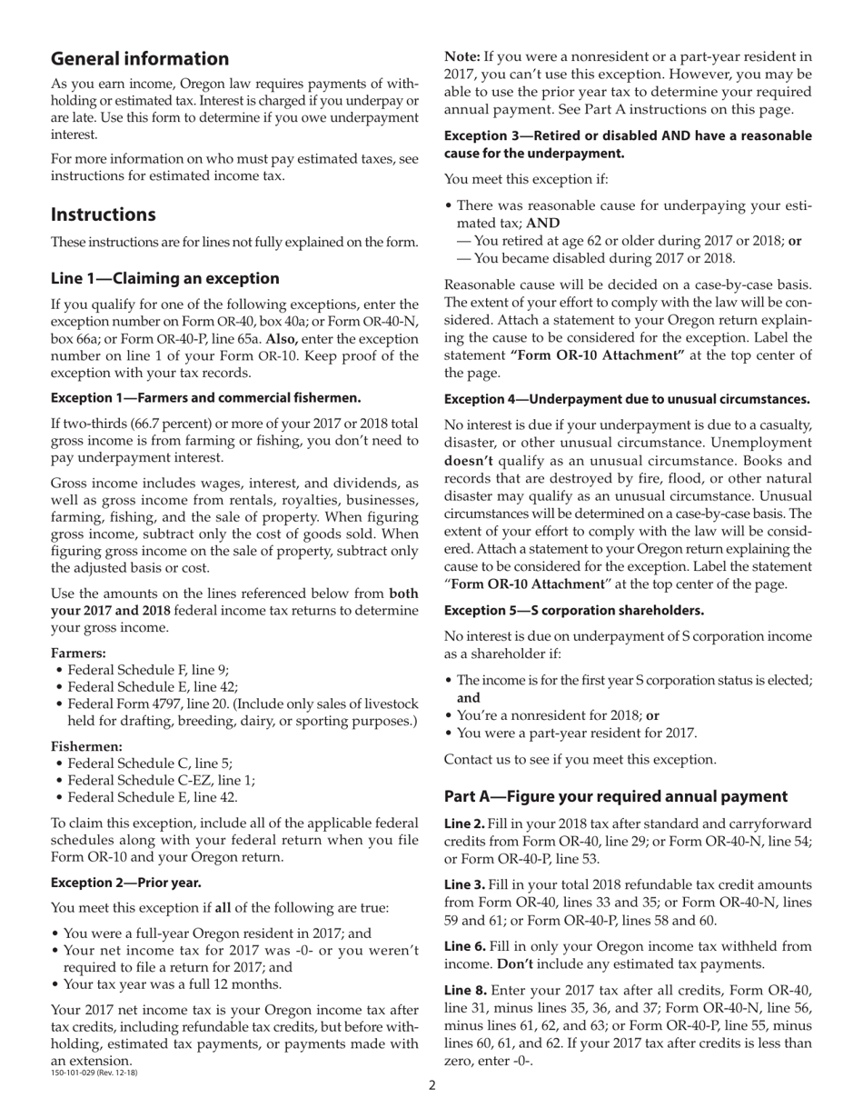 Form 150-101-03 (OR-10) Underpayment of Oregon Estimated Tax - Oregon, Page 5