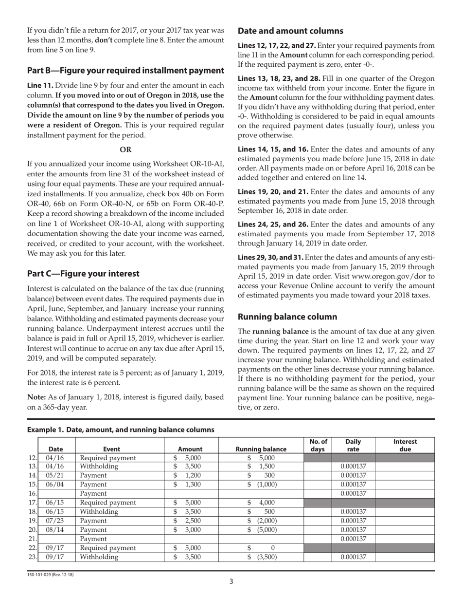 Form 150-101-03 (OR-10) Underpayment of Oregon Estimated Tax - Oregon, Page 6