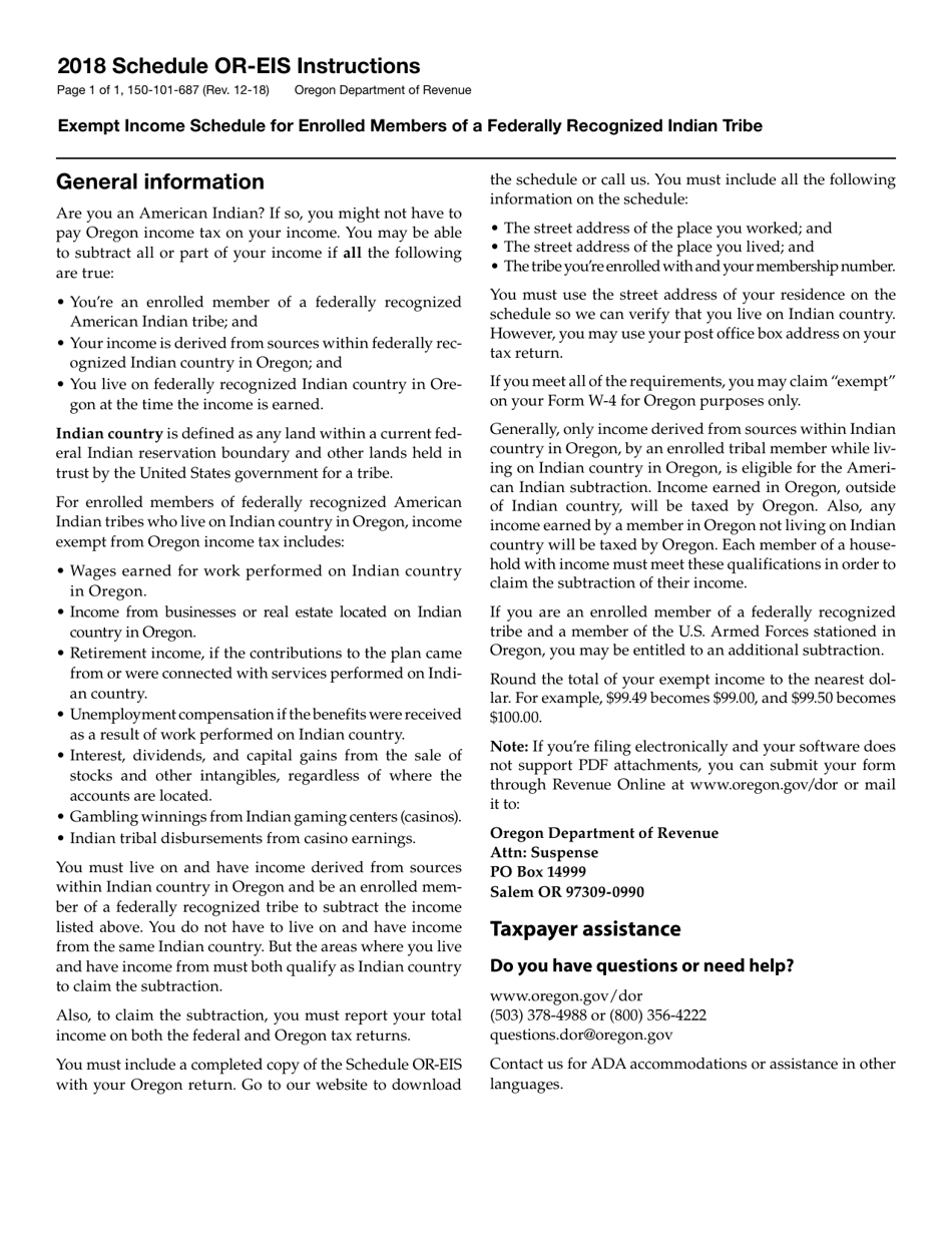 Form 150-101-687 Schedule OR-EIS Exempt Income Schedule for Enrolled Members of a Federally Recognized Indian Tribe - Oregon, Page 3