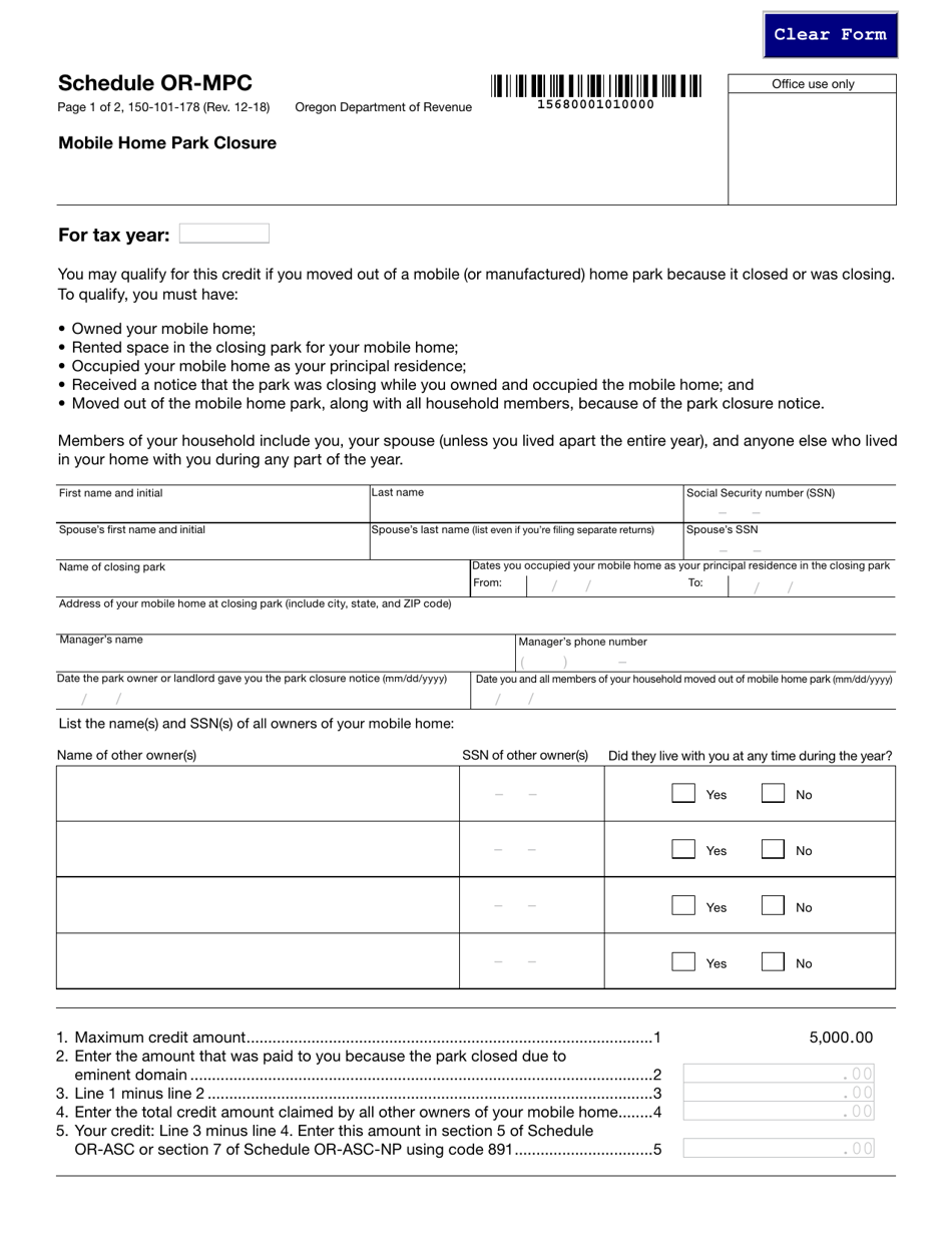 Form 150-101-178 Schedule OR-MPC - Fill Out, Sign Online and Download ...