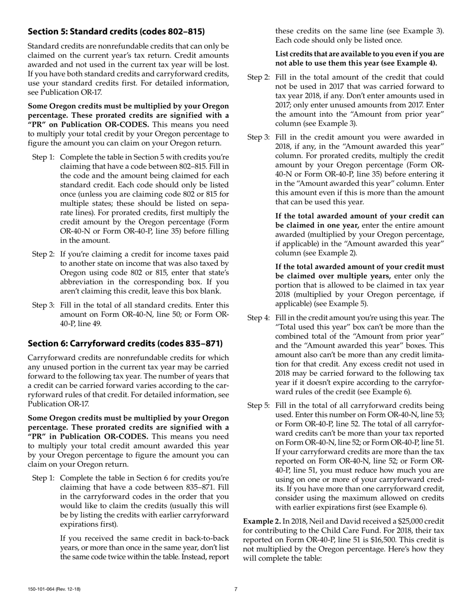 Form 150-101-064 Schedule OR-ASC-NP Oregon Adjustments for Form or-40-n and Form or-40-p Filers - Oregon, Page 7