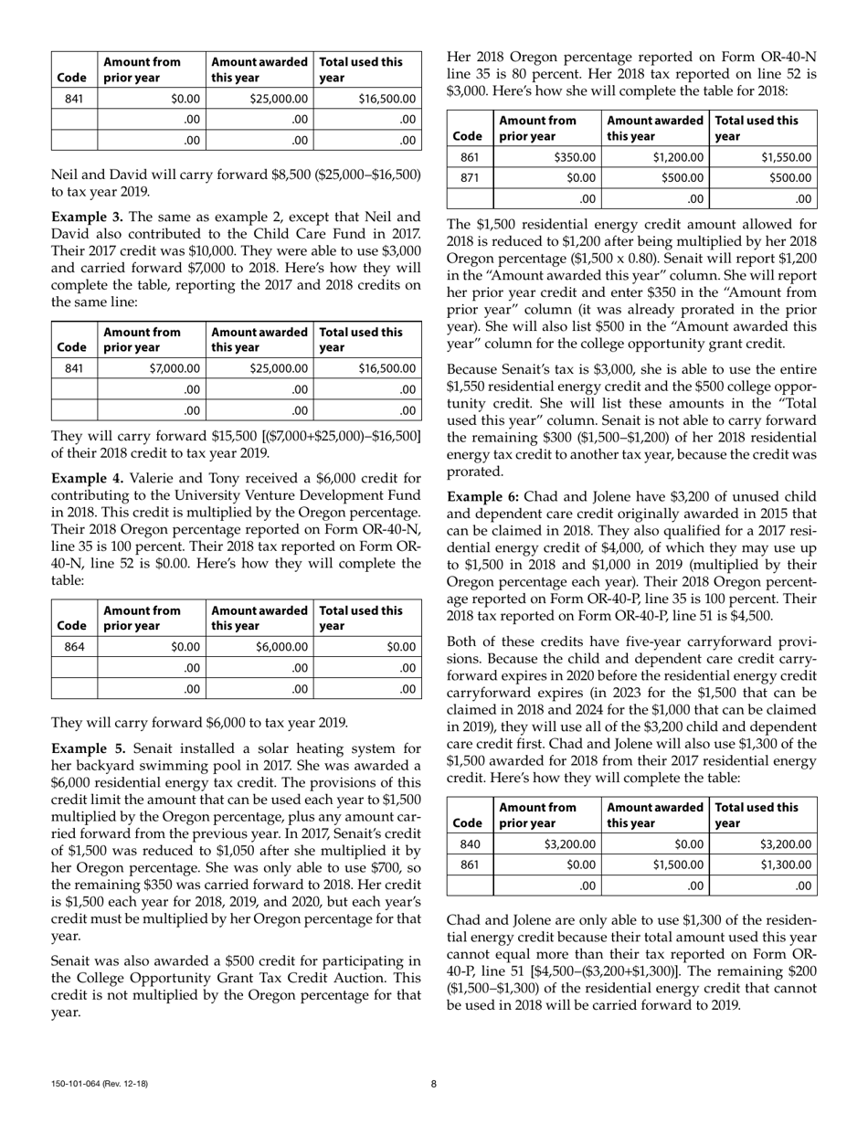 Form 150-101-064 Schedule OR-ASC-NP Oregon Adjustments for Form or-40-n and Form or-40-p Filers - Oregon, Page 8