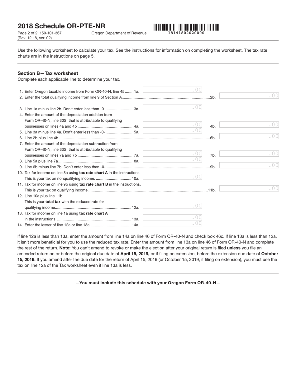 Form 150-101-367 Schedule OR-PTE-NR Qualified Business Income Reduced Tax Rate Schedule for Oregon Nonresidents - Oregon, Page 2