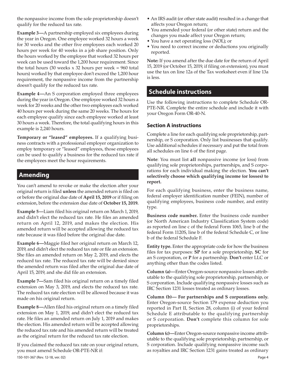 Form 150-101-367 Schedule OR-PTE-NR Qualified Business Income Reduced Tax Rate Schedule for Oregon Nonresidents - Oregon, Page 4