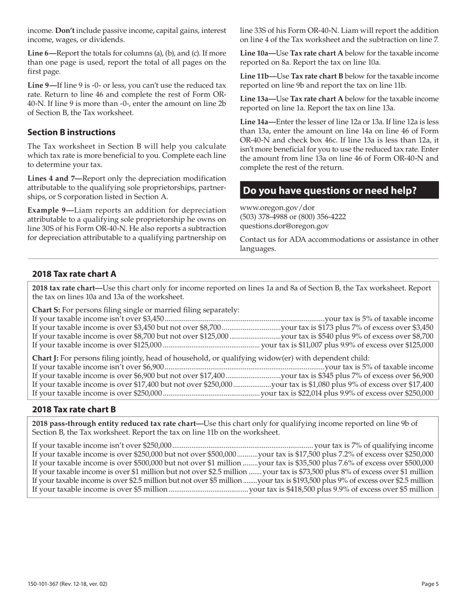 Form 150-101-367 Schedule OR-PTE-NR Qualified Business Income Reduced Tax Rate Schedule for Oregon Nonresidents - Oregon, Page 5