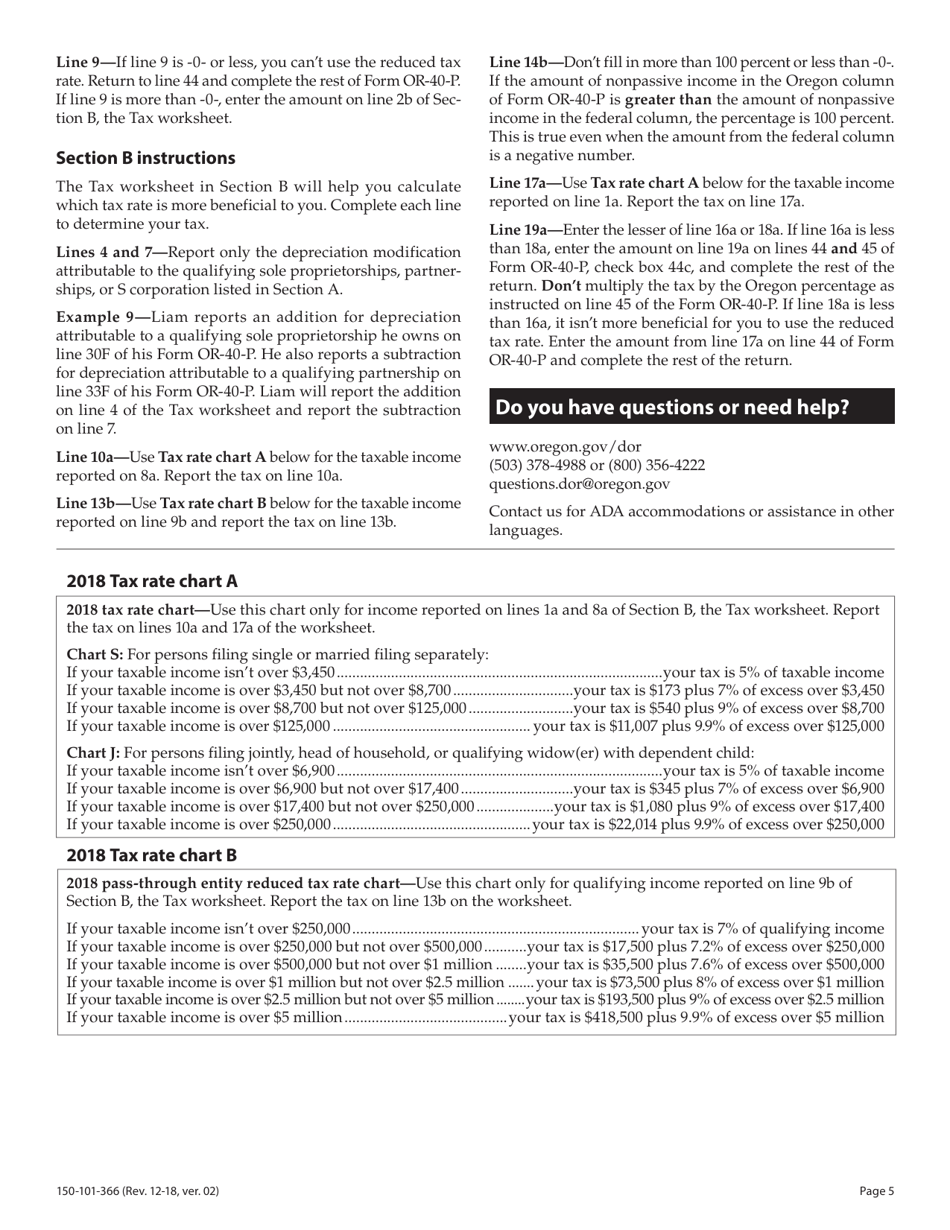 Form 150-101-366 Schedule OR-PTE-PY Qualified Business Income Reduced Tax Rate Schedule for Oregon Part-Year Residents - Oregon, Page 5