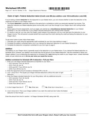 Form 150-101-168 Worksheet or-Crc - Claim of Right Income Repayments - Oregon, Page 3