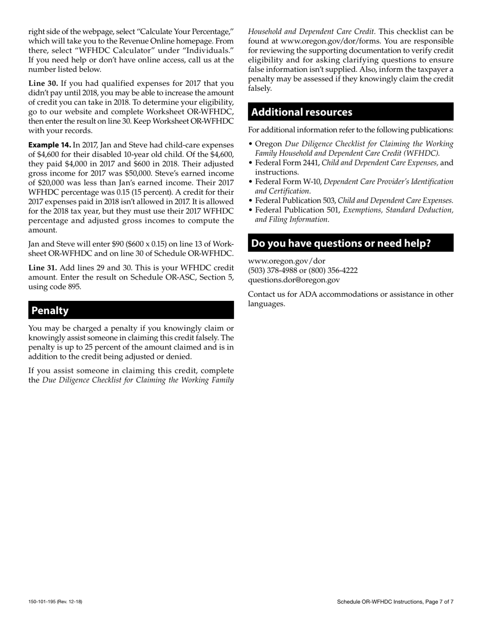 Form 150-101-195 Schedule OR-WFHDC Oregon Working Family Household and Dependent Care Credit for Full-Year Residents - Oregon, Page 10
