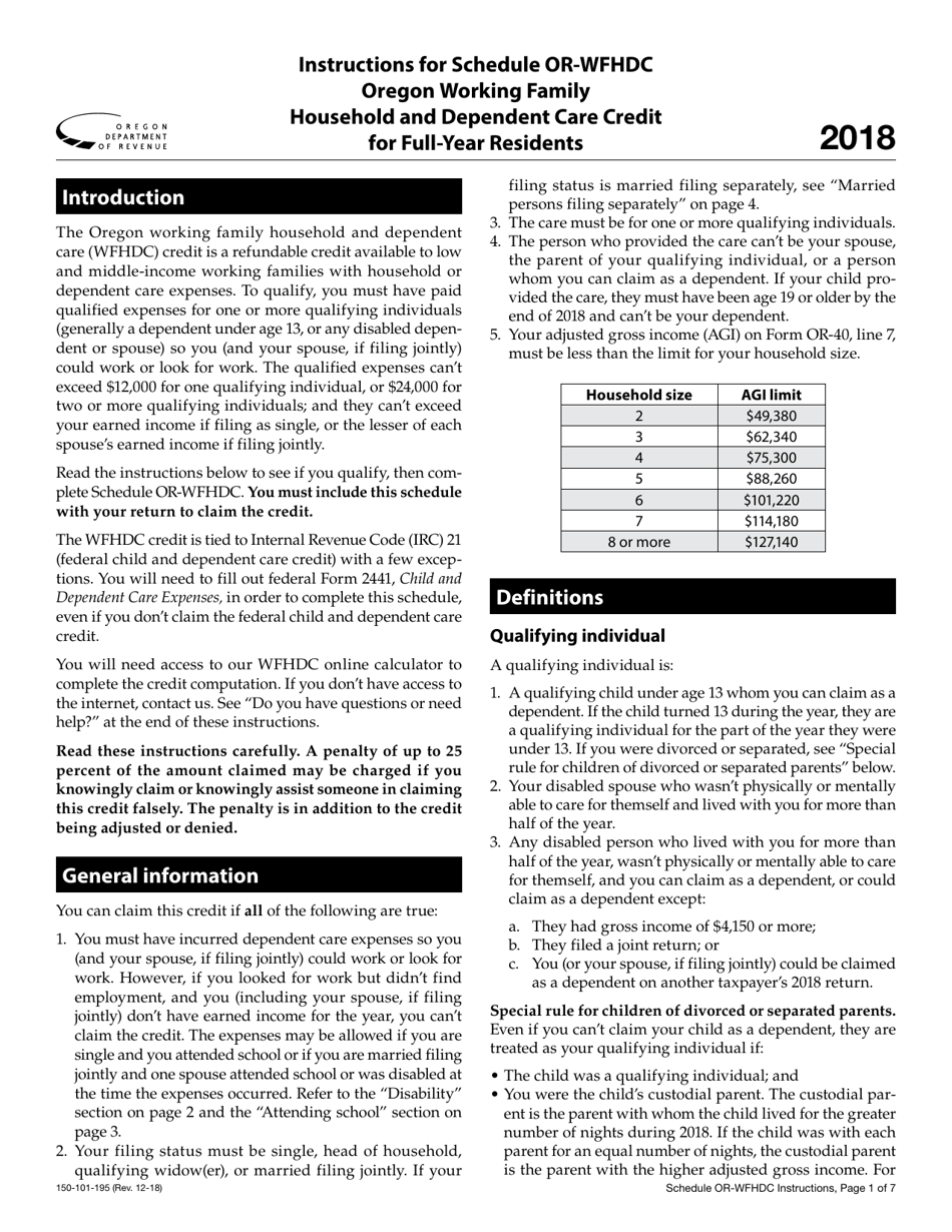 Form 150-101-195 Schedule OR-WFHDC Oregon Working Family Household and Dependent Care Credit for Full-Year Residents - Oregon, Page 4