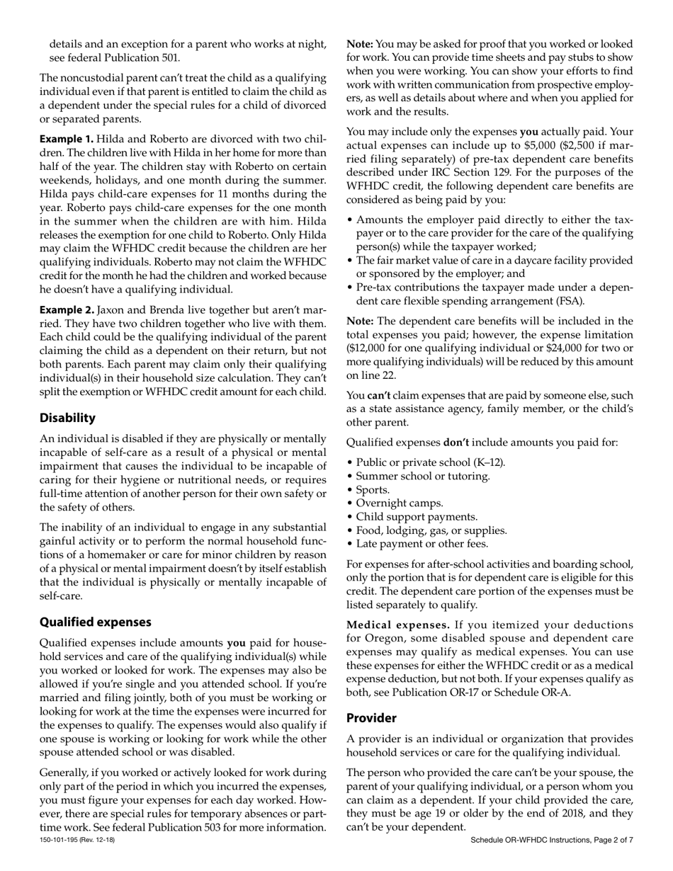 Form 150-101-195 Schedule OR-WFHDC Oregon Working Family Household and Dependent Care Credit for Full-Year Residents - Oregon, Page 5