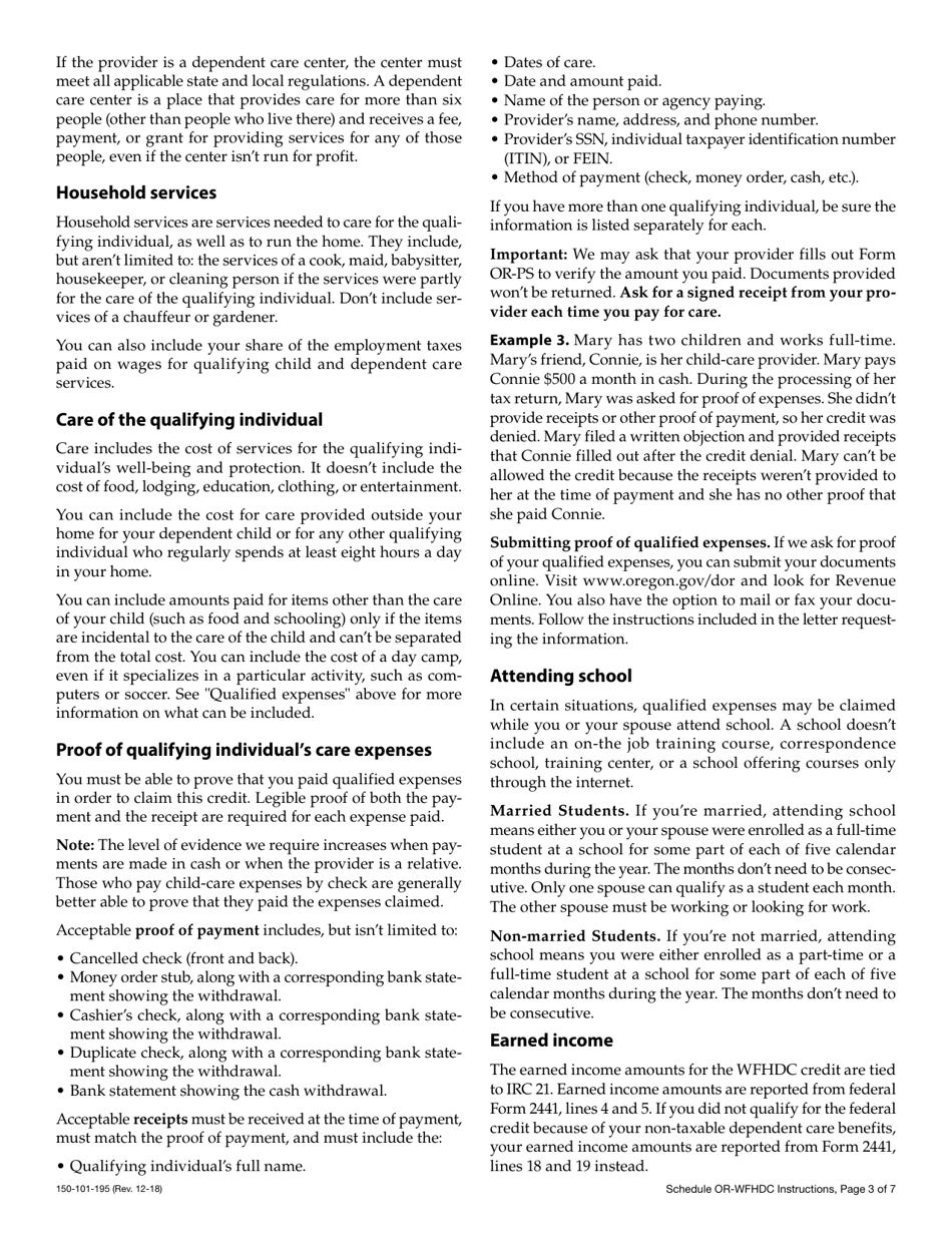 Form 150-101-195 Schedule OR-WFHDC Oregon Working Family Household and Dependent Care Credit for Full-Year Residents - Oregon, Page 6