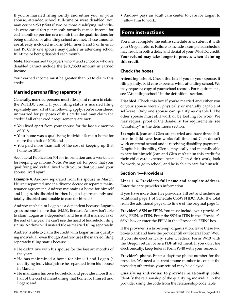 Form 150-101-195 Schedule OR-WFHDC Oregon Working Family Household and Dependent Care Credit for Full-Year Residents - Oregon, Page 7