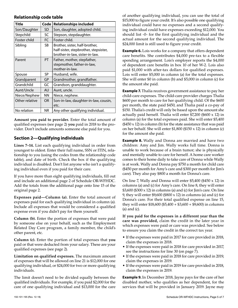 Form 150-101-195 Schedule OR-WFHDC Oregon Working Family Household and Dependent Care Credit for Full-Year Residents - Oregon, Page 8