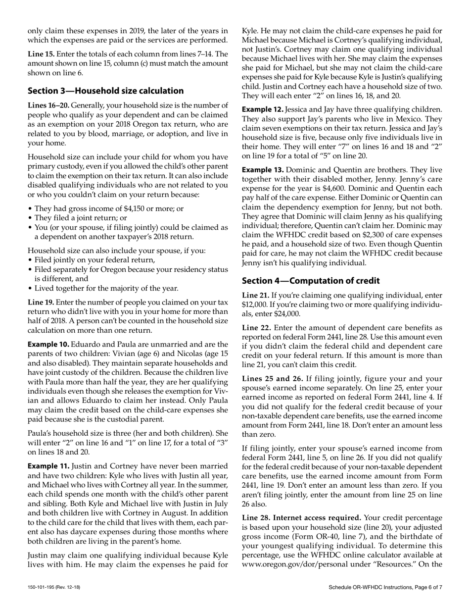 Form 150-101-195 Schedule OR-WFHDC Oregon Working Family Household and Dependent Care Credit for Full-Year Residents - Oregon, Page 9