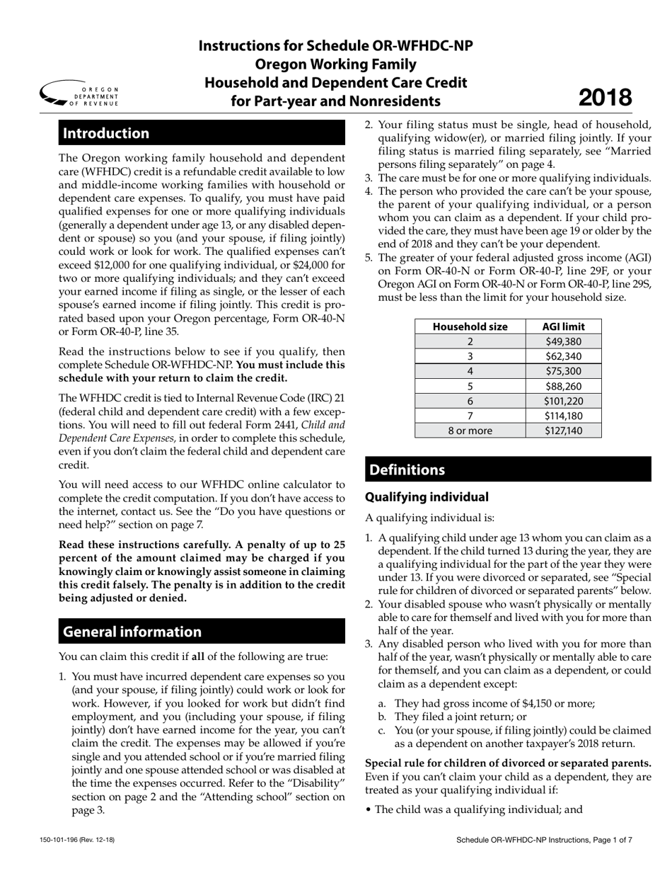 Form 150-101-196 Schedule OR-WFHDC-NP Oregon Working Family Household and Dependent Care Credit for Part-Year and Nonresidents - Oregon, Page 4