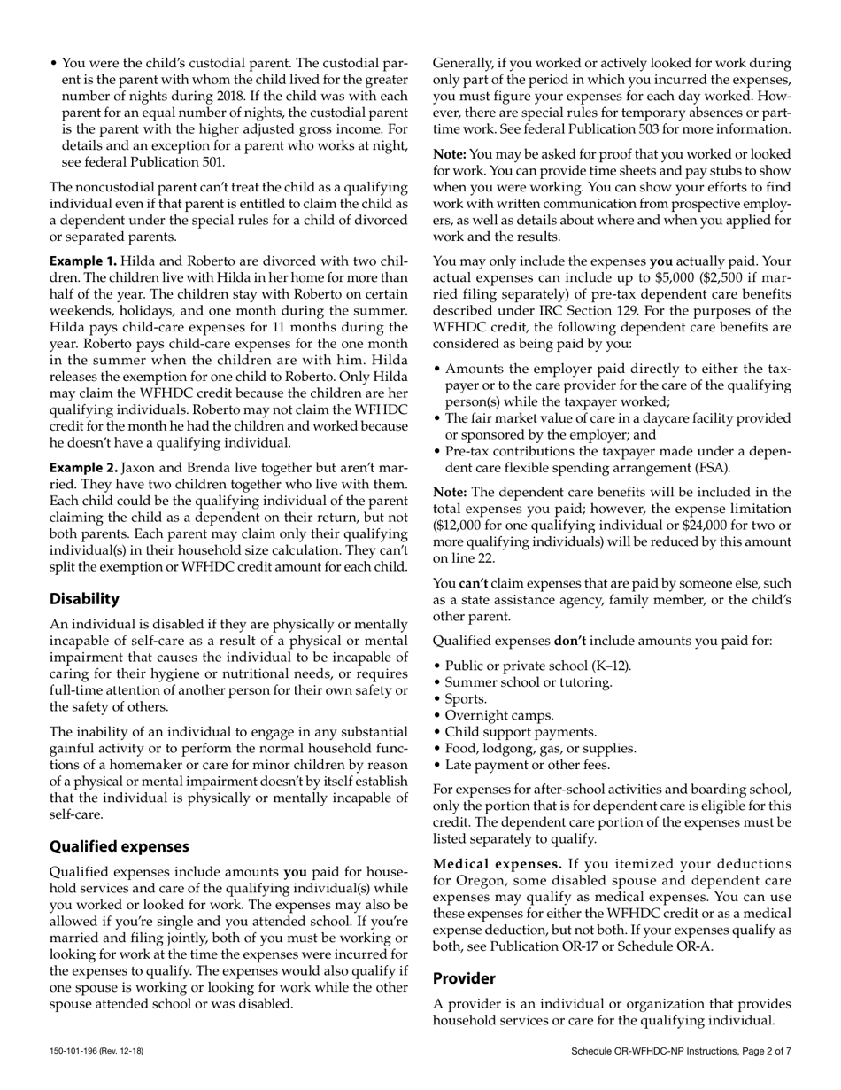 Form 150-101-196 Schedule OR-WFHDC-NP Oregon Working Family Household and Dependent Care Credit for Part-Year and Nonresidents - Oregon, Page 5