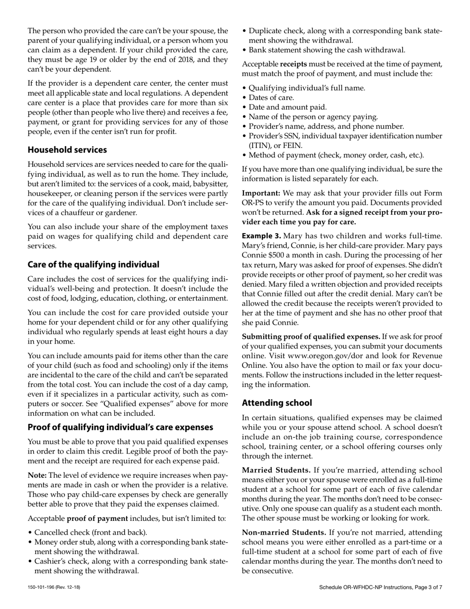 Form 150-101-196 Schedule OR-WFHDC-NP Oregon Working Family Household and Dependent Care Credit for Part-Year and Nonresidents - Oregon, Page 6
