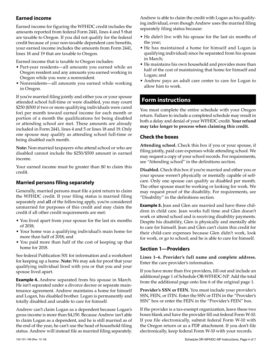 Form 150-101-196 Schedule OR-WFHDC-NP Oregon Working Family Household and Dependent Care Credit for Part-Year and Nonresidents - Oregon, Page 7