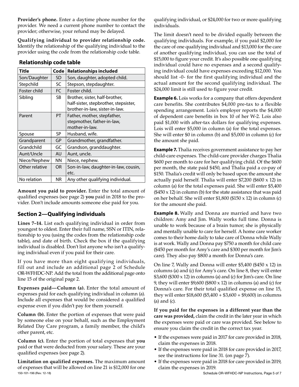 Form 150-101-196 Schedule OR-WFHDC-NP Oregon Working Family Household and Dependent Care Credit for Part-Year and Nonresidents - Oregon, Page 8