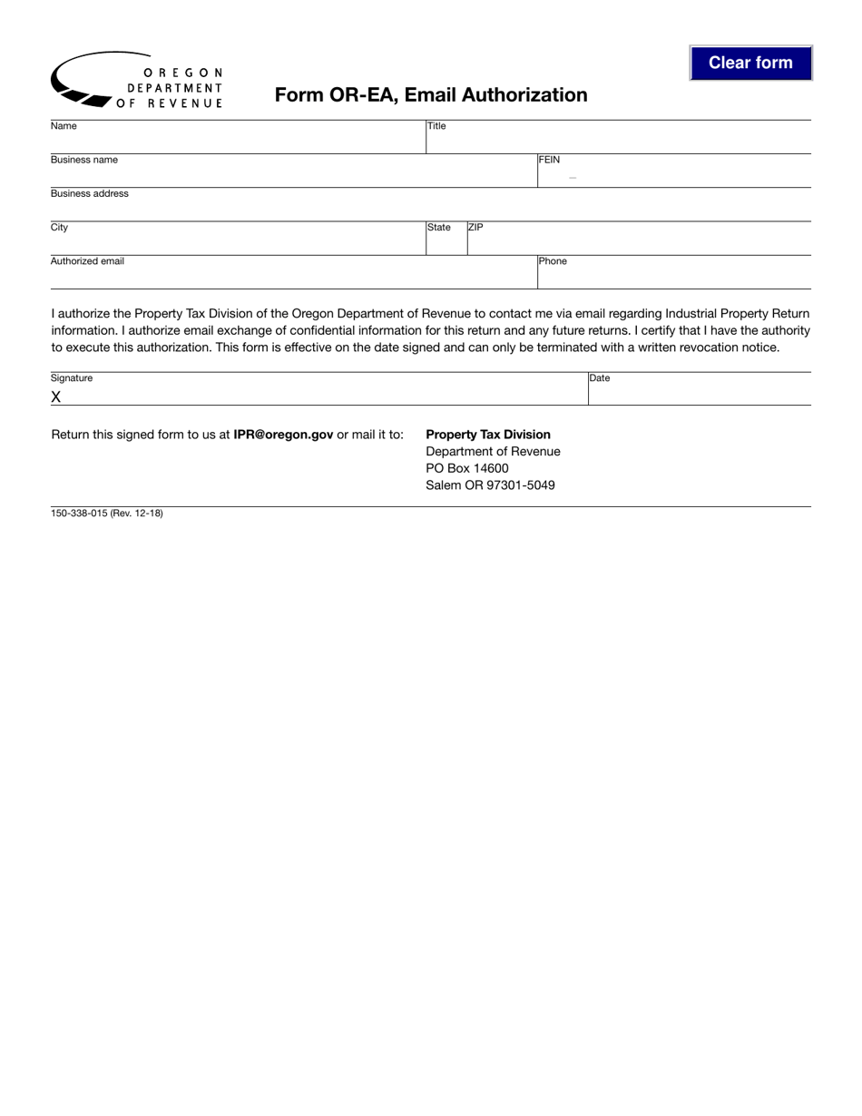Form 150-338-015 (OR-EA) Email Authorization - Oregon, Page 1