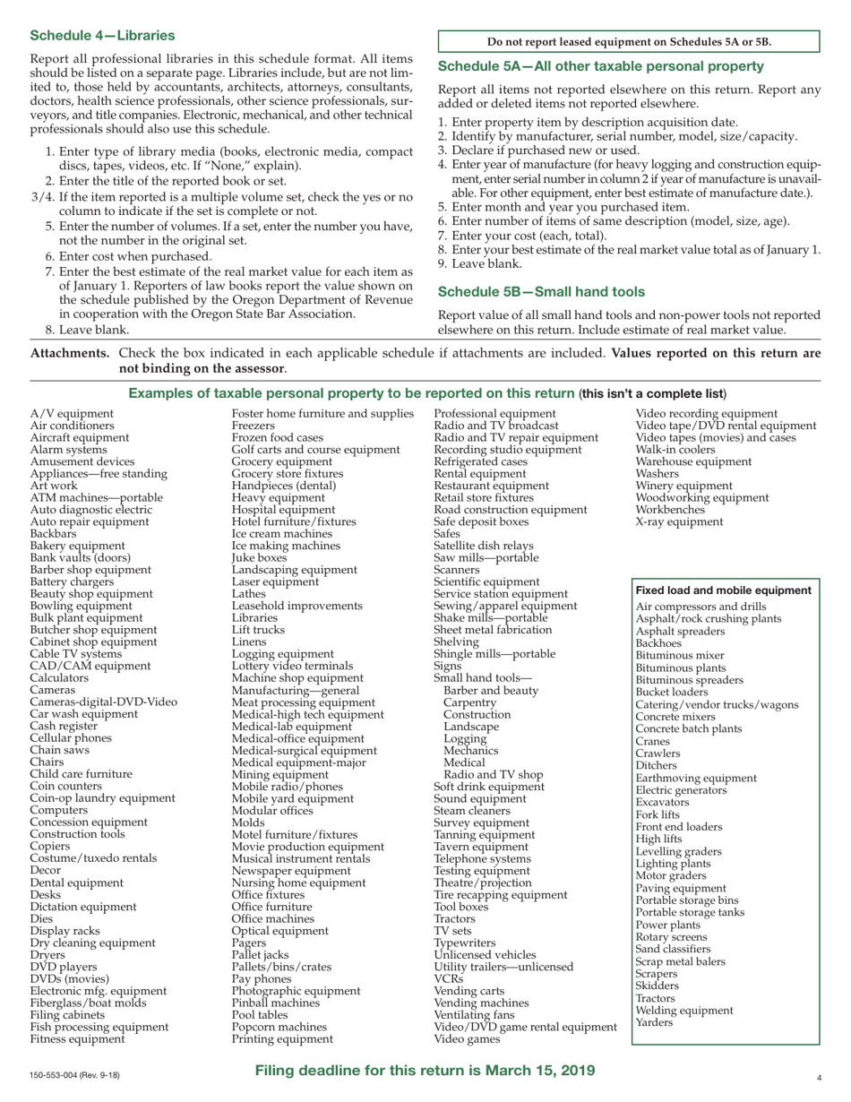 Form 150-553-004 (OR-CPPR) Confidential Personal Property Return - Oregon, Page 4