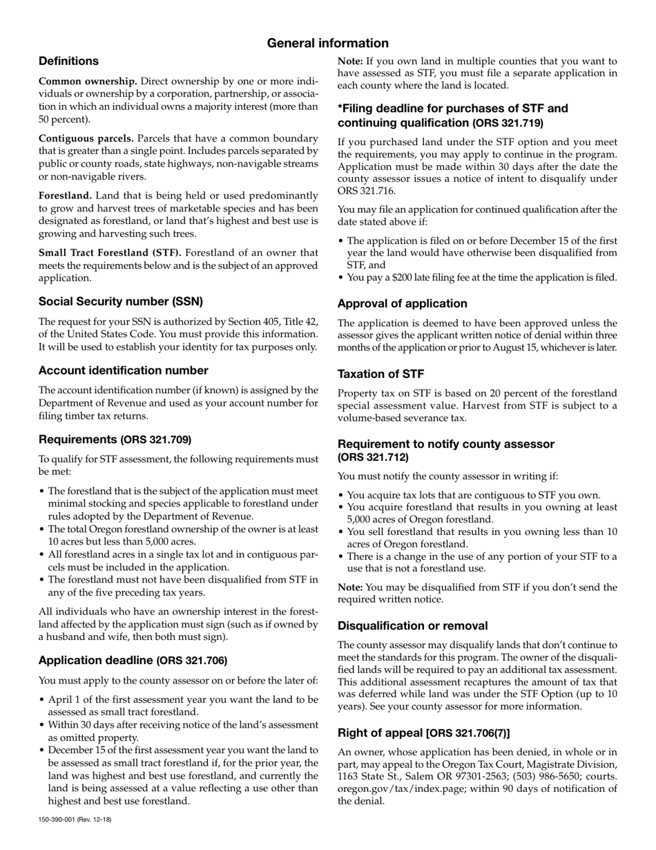 Form 150-390-001 Application for Small Tract Forestland - Oregon, Page 2