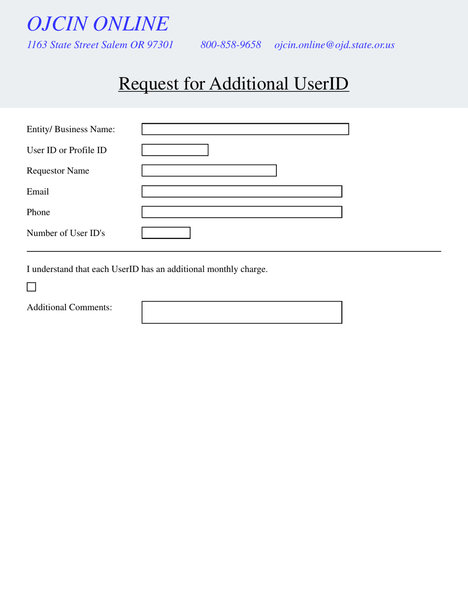 Request for Additional Userid - Oregon, Page 1