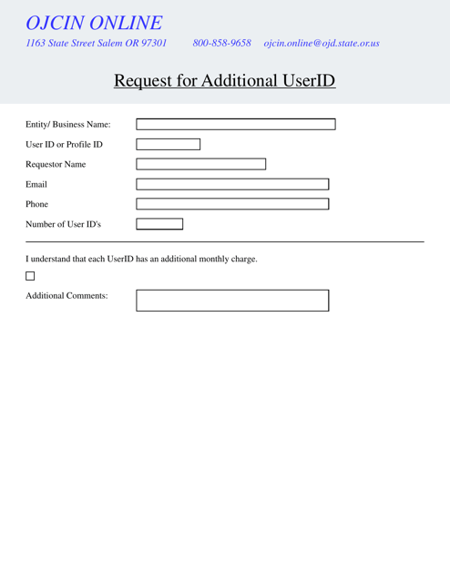 Request for Additional Userid - Oregon Download Pdf