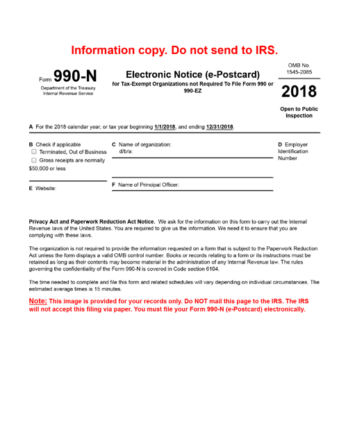IRS Form 990-N 2018 Printable Pdf