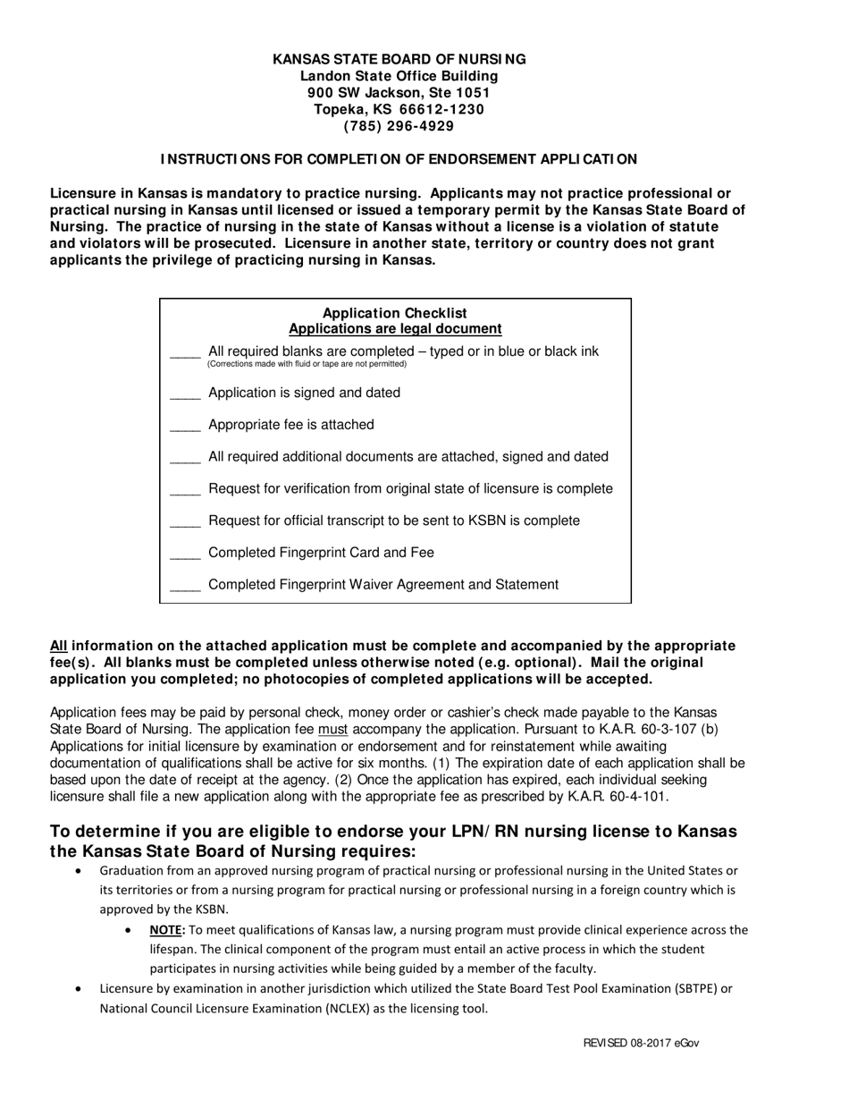 Endorsement Application - Kansas, Page 1